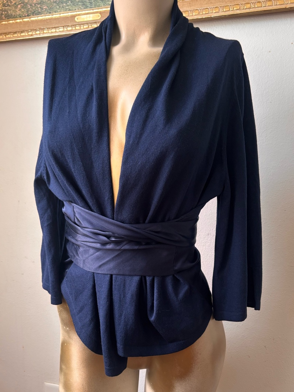 White & Warren Navy Blue Cashmere & Silk Sweater